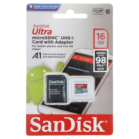 Sandisk Ultra Microsdhc And Adapter Uhs I U1 Class10 653x 98mbs 16gb