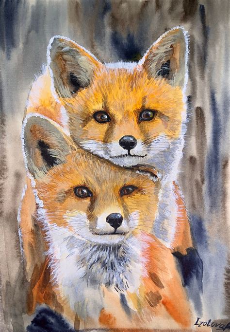 F Chse Malerei Original Aquarell Wald Tiere Portret Tier Etsy