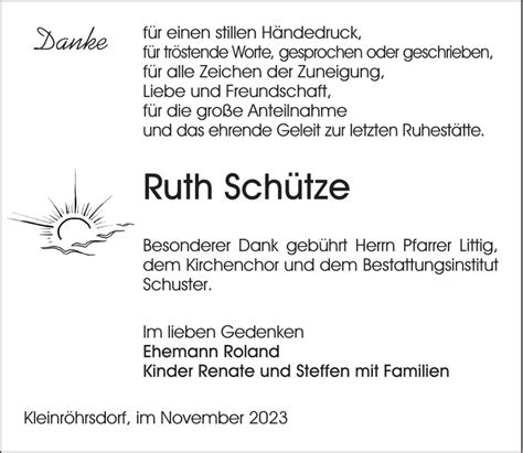 Ruth Schütze Traueranzeige Sächsische Zeitung