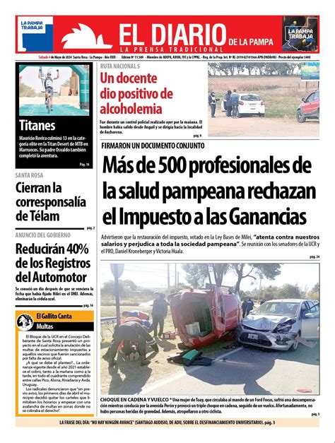 Tapa De El Diario En Papel S Bado De Mayo De El Diario De La