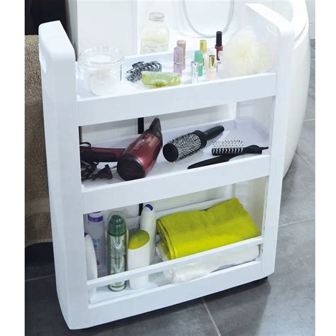 Выдвижная полка для ванной на колесиках 85 фото