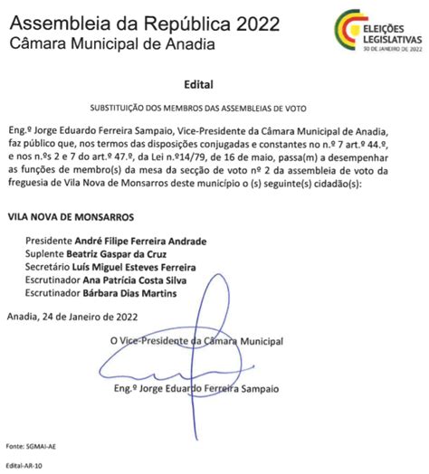 Cma Edital Substitui O Dos Membros Das Assembleias De Voto