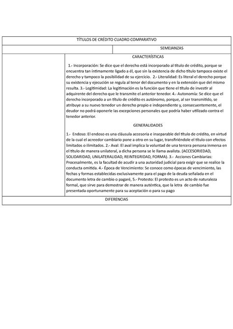 Títulos De Crédito Cuadro Comparativo 15 TÍtulos De CrÉdito Cuadro