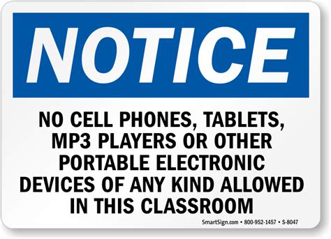 No Cell Phones Electronic Device Allowed In Classroom Sign Sku S