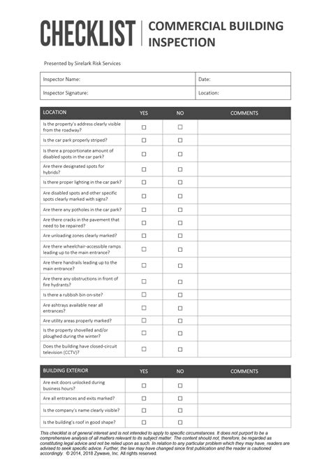 Commercial Building Inspections Inspection Checklist Real Estate