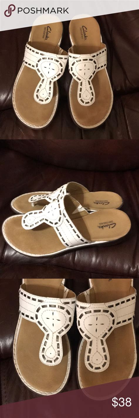 Clarks White Leather Sandals Size 75