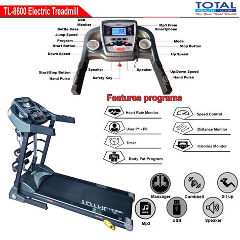 Jual Treadmill Elektrik 4 Fungsi Motor 2 HP TL 8600 Manual Incline