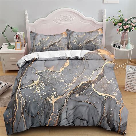 Aqua Blue Marble Bedding Set Queen Size Comforter Cover Sets For Girls Teens Women Pastel