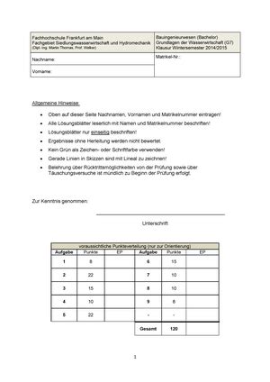 Klausur Wintersemester Fragen Bauingenieurwesen Bachelor