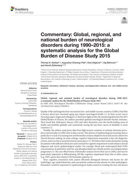 Pdf Commentary Global Regional And National Burden Of Neurological