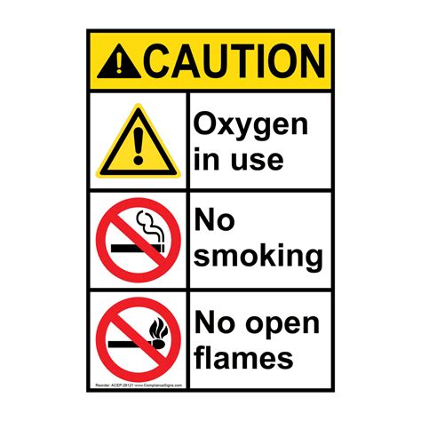 Portrait ANSI CAUTION Oxygen In Use No Smoking No Open Flames Sign ACEP