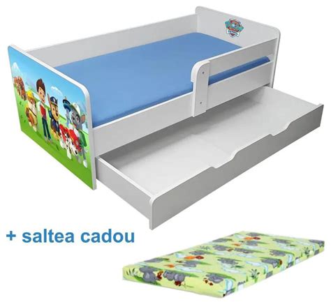 Pat Copii Paw Patrol P1 2 12 Ani Cu Sertar Protectie Laterala