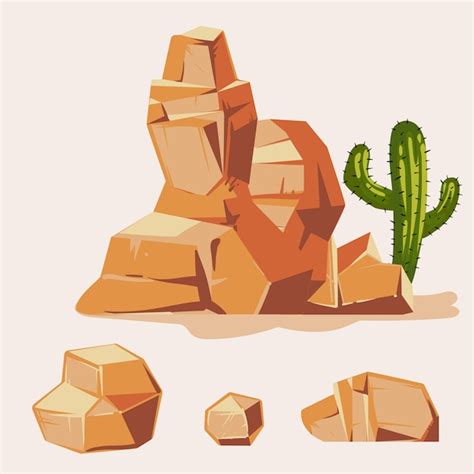 Conjunto De Rocas Del Desierto Estilo Plano Isométrico 3d De Dibujos Animados Conjunto De