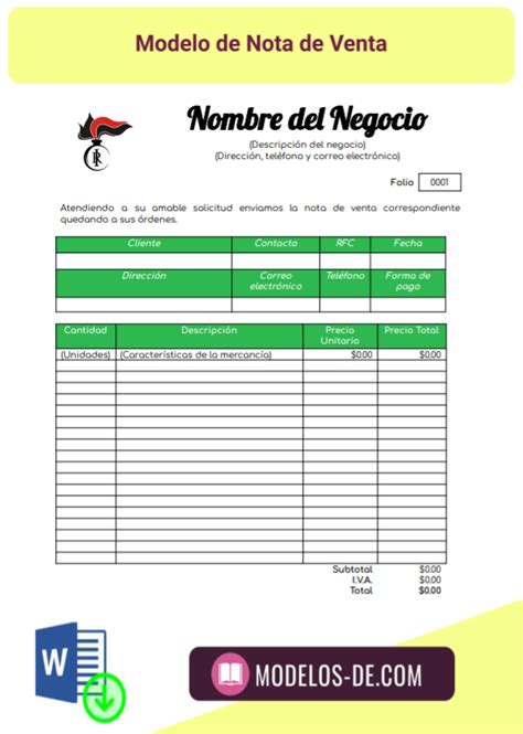 Formato De Nota De Venta Que Es Y Ejemplo En Wordexcel Para Images