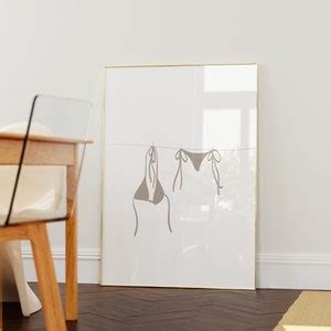 Bikini On Clothesline Print College Apartment Decor Coastal Beachy Dorm Room Posters Trendy