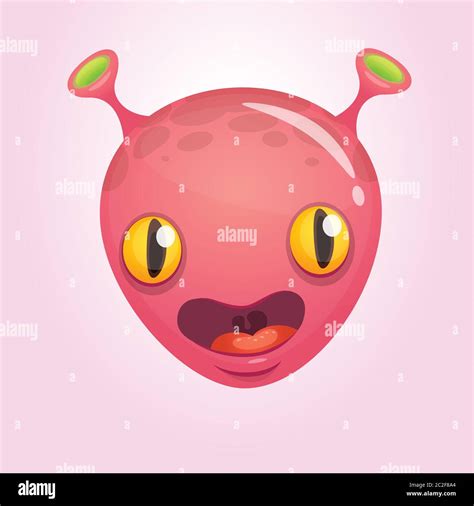 Cool Cartoon Alien Character Pink Vector Humanoid With Antenna Stock