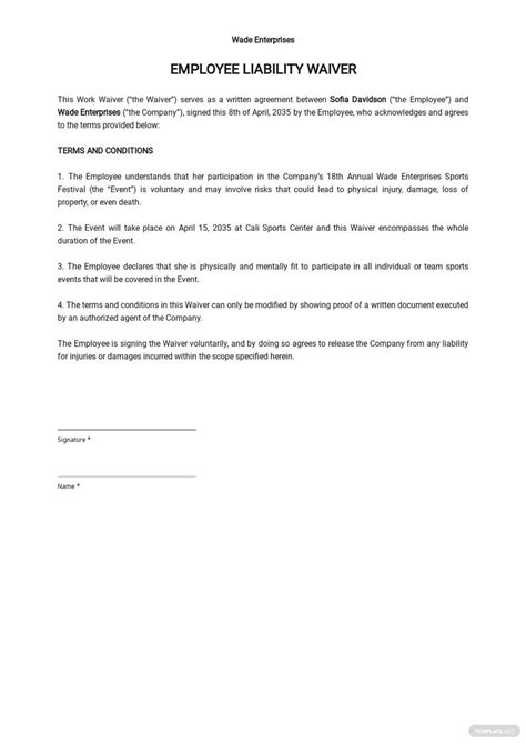 Employee Waiver Form Template