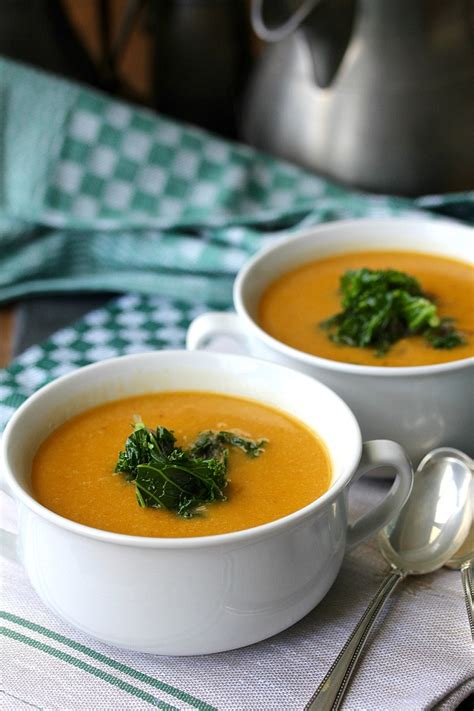 Coconut Butternut Squash Soup With Kale Karens Kitchen Stories