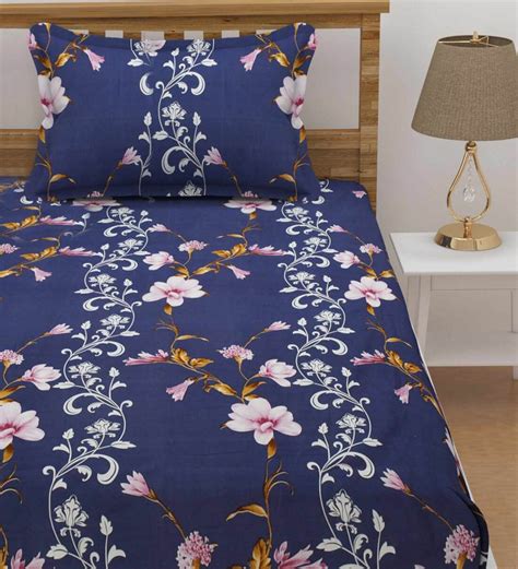 Buy Blue Floral Tc Poly Cotton Single Bed Sized Bed Sheets With