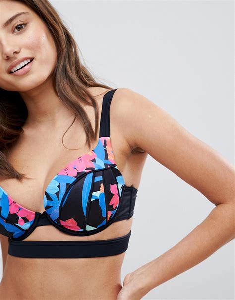 Asos Fuller Bust Exclusive S Pop Print Plunge Strappy Bikini Top Dd G