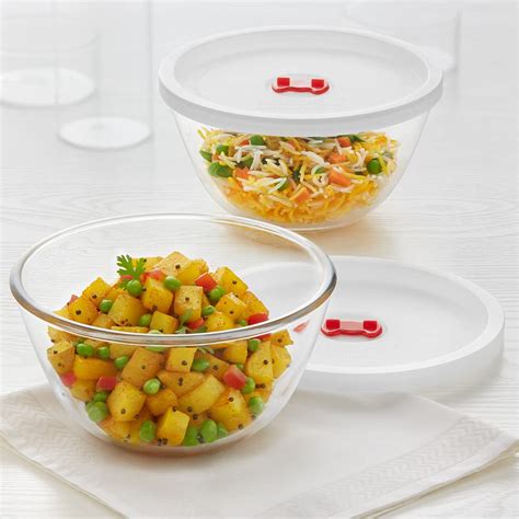 Buy Borosil Glass Mixing Serving Bowls With Lids Oven Microwave