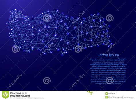 Kaart Van Turkije Van Veelhoekige Blauwe Lijnen Gloeiende