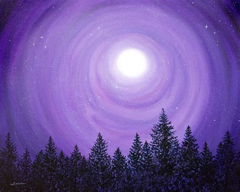 Moon Painting - Pine Trees in Purple Moonlight by Laura Iverson ...