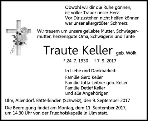 Traueranzeigen Von Traute Keller Vrm Trauer De