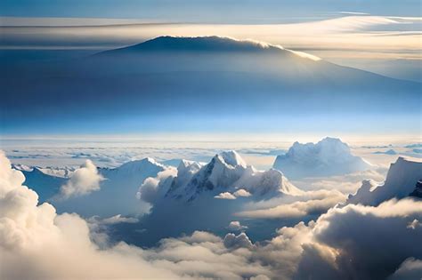 Premium AI Image | Mountain in the clouds with a sunset