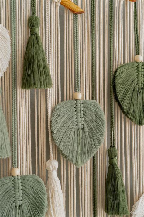 Macrame Leaves Art Macrame Wall Hanging Green Leaves Decor Safari