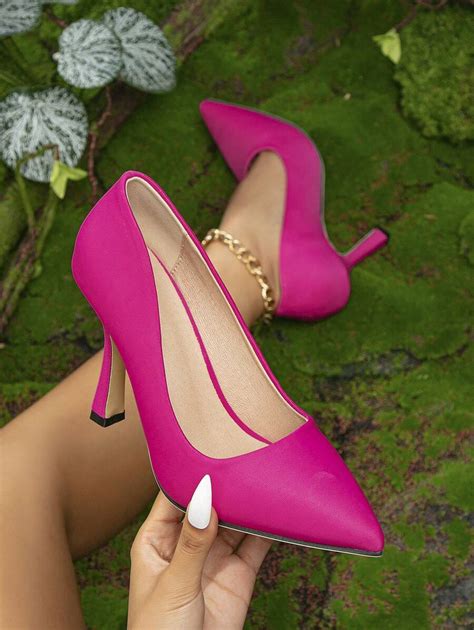 Women Point Toe Stiletto Heeled Court Pumps Funky Outdoor Neon Pink