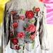 Red Flowers In Tull On A Black Denim Jacket Embellished Denim Jacket