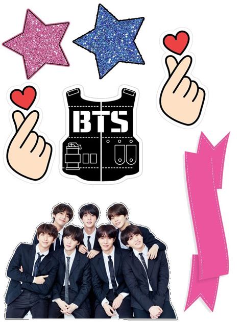 Bts Stickers With Stars Hearts And Hands In The Shape Of Two Fingers