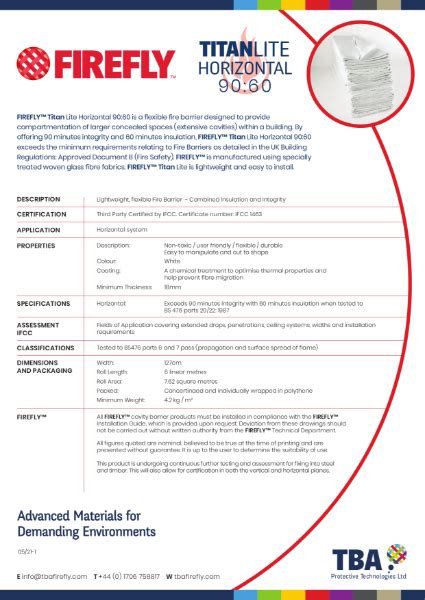 FIREFLY Titan Lite Horizontal 90 60 Fire Barrier Data Sheet