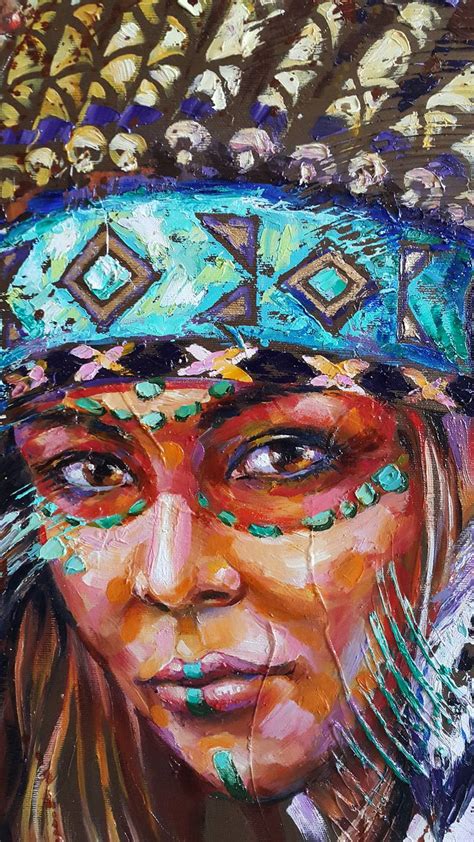 Portrait Native American Woman Portrait Abstract Girl Headdress