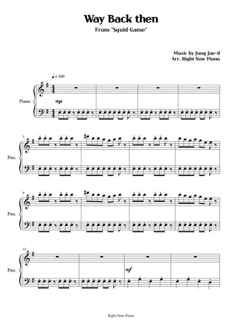 Squid Game Way Back Then Easy Piano Sheet Music