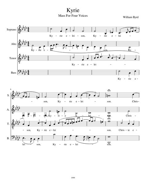 Kyrie Sheet Music For Soprano Alto Tenor Bass Voice Choral