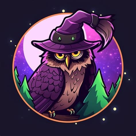 Premium Photo Cartoon Owl Wearing A Witch Hat Sitting On A Tree Stump