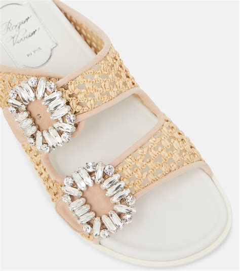 Slidy Viv Embellished Raffia Sandals In Neutrals Roger Vivier Mytheresa