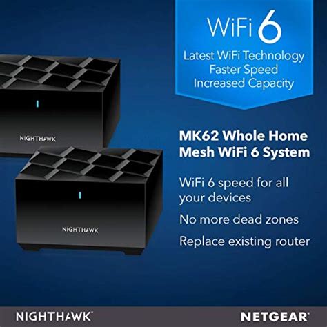 Netgear Nighthawk Whole Home Mesh Wifi 6 System Mk62 Ax1800 Router Coverage Up To 3 000 Sq