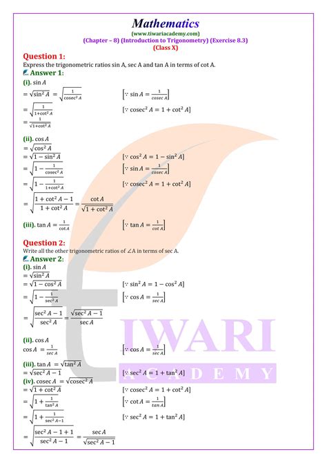 NCERT Solutions For Class 10 Maths Chapter 8 Exercise 8 3