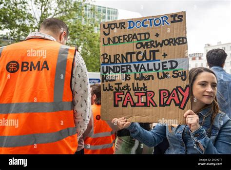 London Uk July A Junior Doctor With A Sign Joins Others At A