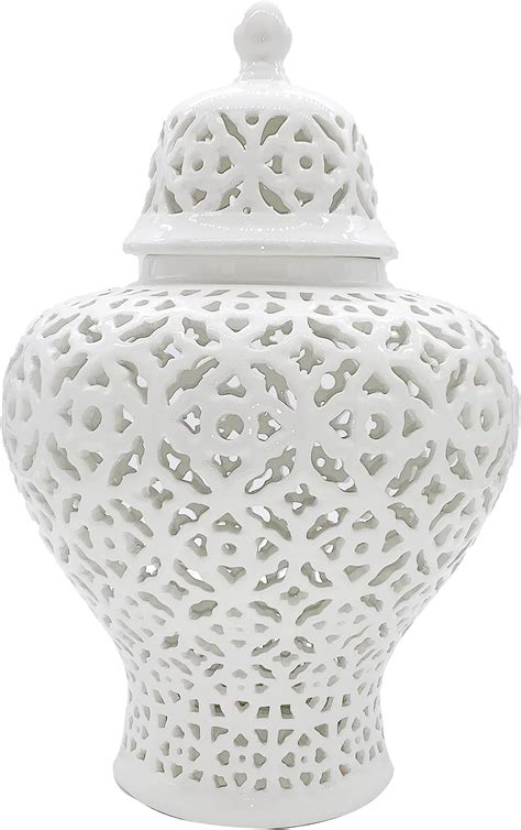 Amazon 14 2 White And Gold Ceramic Ginger Jar With Lid Modern