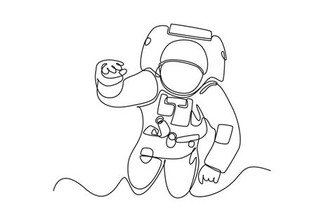 Continuous one line drawing astronaut floating in space. Outer space ...