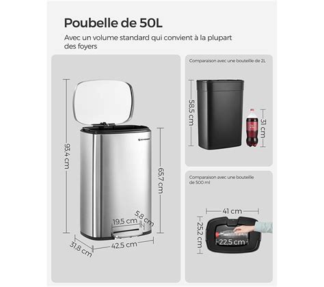 Poubelle De Cuisine 50l À Pédale Avec Seau Intérieur En Plastique