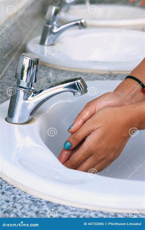 Woman Washing Hands In A Sink Stock Photo Image Of Water Human 44732086