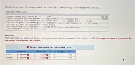 Solved Stanley Department Stores Reported Net Income Of Chegg