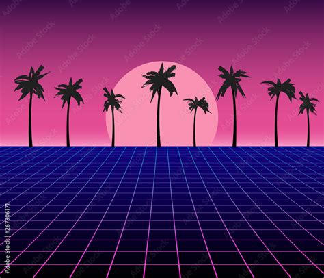 Synth wave retro grid background. Synthwave 80s vapor vector game ...