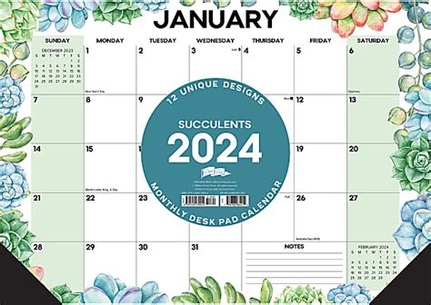 2024 Willow Creek Press Desk Pad Calendar 12 X 17 Succulents January To