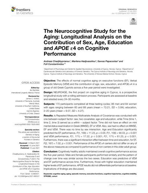 Pdf The Neurocognitive Study For The Aging Longitudinal Analysis On